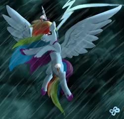 Size: 489x469 | Tagged: safe, artist:brookreed, derpibooru import, rainbow dash, alicorn, pony, race swap, rain, rainbowcorn, thunderstorm