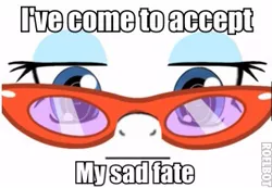 Size: 303x210 | Tagged: safe, derpibooru import, rarity, caption, glasses, roflbot, text