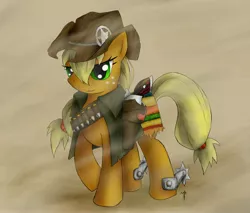 Size: 3366x2865 | Tagged: applejack, artist:wedgeantilleshzdgj, cloak, clothes, derpibooru import, gun, hat, safe, western