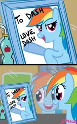 Size: 500x800 | Tagged: artist:smile, autograph, derpibooru import, kanye west, narcissism, parody, rainbow dash, safe, self ponidox