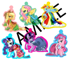 Size: 719x614 | Tagged: applejack, artist:recklessantics, clothes, derpibooru import, dress, fluttershy, gala dress, keychain, mane six, pinkie pie, rainbow dash, rarity, safe, twilight sparkle