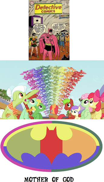 Size: 1274x2222 | Tagged: safe, derpibooru import, alula, apple bloom, apple cinnamon, babs seed, big macintosh, candy apples, florina tart, granny smith, minty apple, wensley, earth pony, fruit bat, pony, apple family reunion, apple family member, background pony, batman, male, stallion