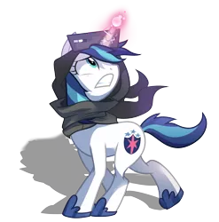 Size: 2497x2525 | Tagged: safe, artist:wicklesmack, derpibooru import, shining armor, pony, unicorn, the crystal empire, clothes, female, gleaming shield, magic, mare, rule 63, scarf, scene interpretation, simple background, snow goggles, transparent background