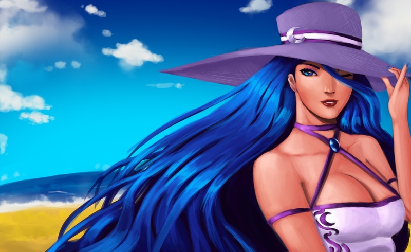 Size: 1850x1134 | Tagged: safe, artist:dclzexon, derpibooru import, princess luna, hat, humanized, solo, summer, sun hat