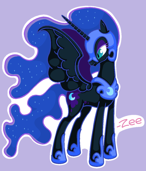 Size: 850x1000 | Tagged: safe, artist:chaowzee, derpibooru import, nightmare moon, alicorn, pony, female, mare, outline, purple background, simple background, solo