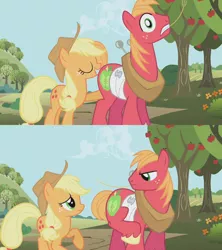 Size: 1280x1440 | Tagged: suggestive, artist:dtkraus, derpibooru import, edit, edited screencap, screencap, applejack, big macintosh, earth pony, pony, applebuck season, applemac, incest, male, molestation, personal space invasion, shipping, stallion, straight