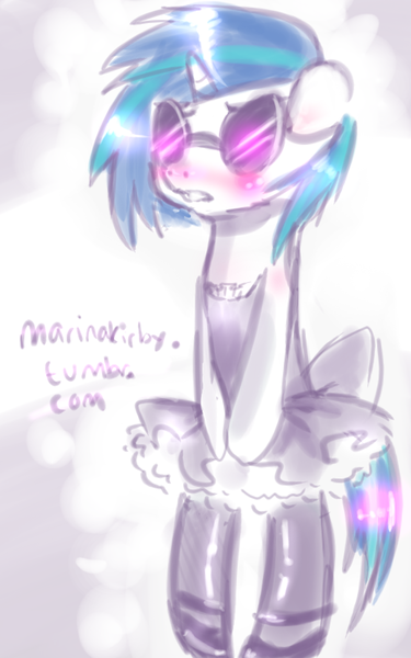 Size: 500x800 | Tagged: safe, artist:marinakirby, derpibooru import, vinyl scratch, pony, 30 minute art challenge, bipedal, blushing, clothes, dress, dressup, maid