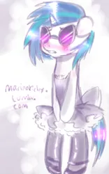 Size: 500x800 | Tagged: safe, artist:marinakirby, derpibooru import, vinyl scratch, pony, 30 minute art challenge, bipedal, blushing, clothes, dress, dressup, maid