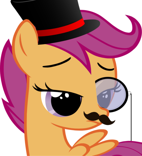 Size: 800x875 | Tagged: classy, derpibooru import, hat, monocle, moustache, safe, scootaloo, simple background, top hat, transparent background, vector