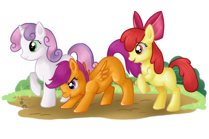 Size: 900x600 | Tagged: apple bloom, artist:trunksi, cutie mark crusaders, derpibooru import, safe, scootaloo, sweetie belle