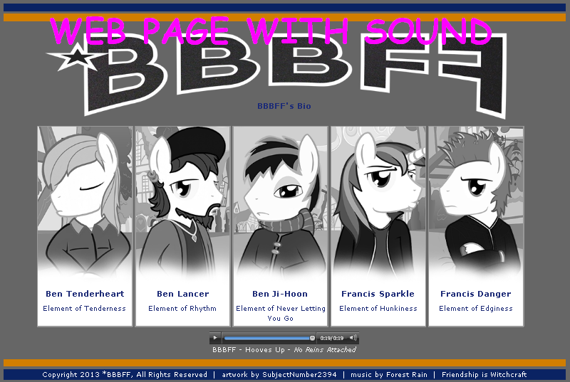 Size: 800x537 | Tagged: bbbff, ben ji-hoon, ben lancer, ben tenderheart, derpibooru import, foaly matripony, francis danger, francis sparkle, friendship is witchcraft, link, music, safe, shining armor