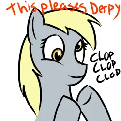 Size: 500x500 | Tagged: artist needed, safe, derpibooru import, derpy hooves, pegasus, pony, clapping, female, mare, simple background, smiling, solo, this pleases meme, white background