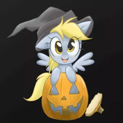 Size: 1280x1280 | Tagged: safe, artist:steffy-beff, derpibooru import, edit, ponerpics import, ponybooru import, derpy hooves, pegasus, pony, dark background, female, g4, halloween, hat, holiday, image, jack-o-lantern, mare, png, pumpkin, solo, witch, witch hat