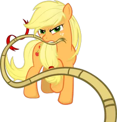 Size: 3100x3223 | Tagged: applejack, artist:godoffury, derpibooru import, loose hair, mouth hold, rope, safe, serious face, simple background, solo, transparent background, vector