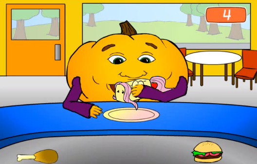 Size: 528x337 | Tagged: burger, butter, derpibooru import, drumstick, fetish, flutterprey, fluttershy, food, hamburger, hungry pumpkin, literal buttershy, pumkin, pumkin world, safe, vore, wat, why