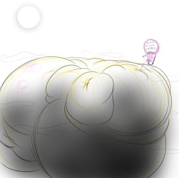 Size: 1092x1088 | Tagged: artist:marshmallowbeam, belly, blob, cutie mark, derpibooru import, flutterblimp, fluttershy, growth, hose, impossibly large belly, inflation, macro, mountain, obese, pinkie pie, plot, questionable, slurp, stuffing, weight gain