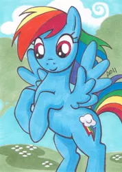 Size: 300x421 | Tagged: safe, artist:blightedangel, derpibooru import, rainbow dash, solo, traditional art