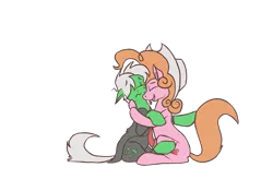 Size: 997x697 | Tagged: anon pony, artist:enma-darei, hug, mlpchan, oats, oc, oc:anon, oc:sugar bumpkin, ponified, safe, shipping, simple background, transparent background, tsundere