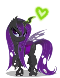 Size: 900x1169 | Tagged: 2012, artist:vampteen83, changeling, changeling oc, derpibooru import, female, heart, lidded eyes, magic, oc, oc:penumbra, penumbra, purple changeling, safe, simple background, solo, transparent background, unofficial characters only, vector, wet mane