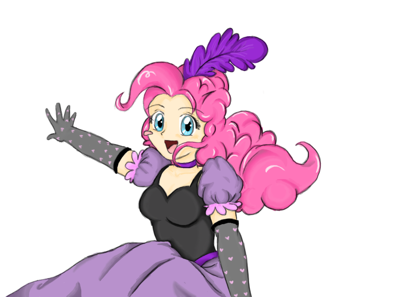 Size: 800x600 | Tagged: artist:masian07, burlesque, clothes, cute, derpibooru import, diapinkes, dress, female, human, humanized, looking at you, open mouth, over a barrel, pinkie pie, safe, saloon dress, saloon pinkie, solo