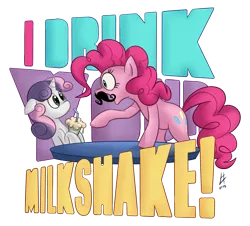 Size: 1659x1500 | Tagged: artist:theinkbot, i drink your milkshake, milkshake, moustache, parody, pinkie pie, safe, sweetie belle, there will be blood