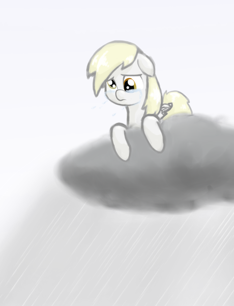 Size: 920x1200 | Tagged: safe, artist:239asd, derpibooru import, derpy hooves, pegasus, pony, cloud, female, mare, rain, sad