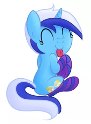 Size: 2896x3944 | Tagged: safe, artist:drawponies, derpibooru import, minuette, back, clothes, cute, minubetes, simple background, socks, solo, striped socks, tongue out, white background
