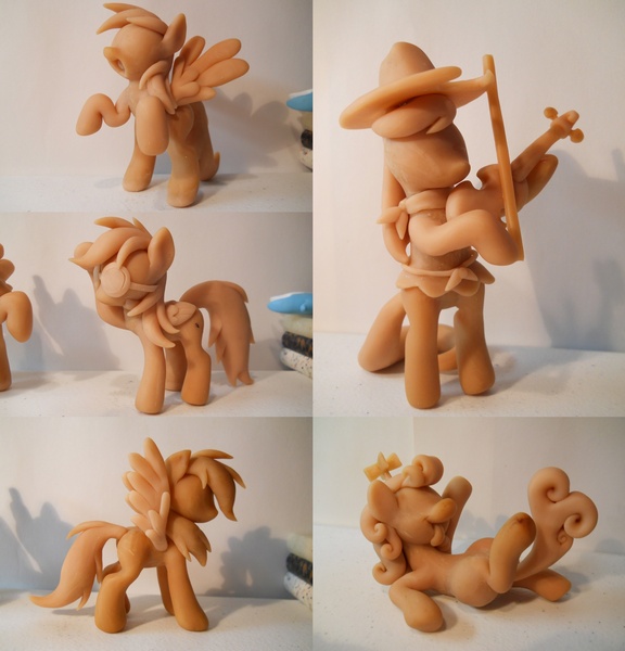 Size: 1998x2082 | Tagged: safe, artist:earthenpony, derpibooru import, derpy hooves, fiddlesticks, rainbow dash, screwball, pegasus, pony, apple family member, craft, custom, female, figure, figurine, goggles, hat, irl, mare, photo, propeller hat, sculpture, tongue out, toy, violin, wip