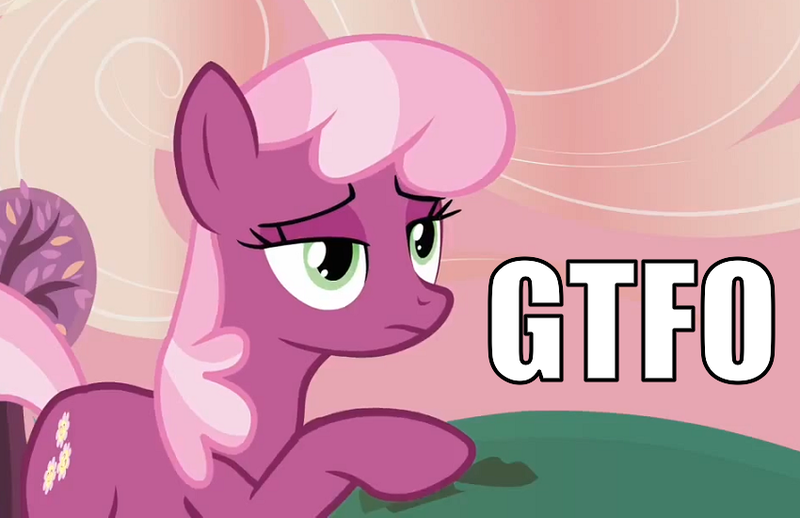 Size: 850x550 | Tagged: caption, cheerilee, derpibooru import, gtfo, image macro, reaction image, safe, vulgar