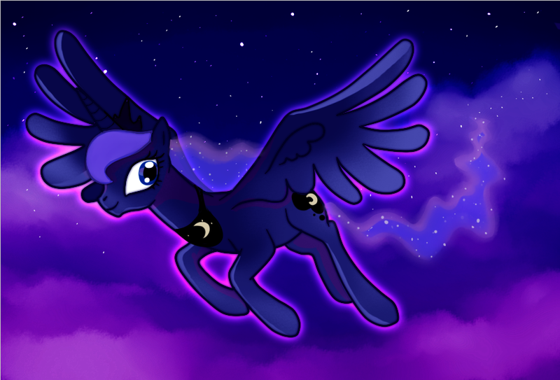 Size: 844x573 | Tagged: dead source, safe, artist:pepooni, derpibooru import, princess luna, night, solo, stars