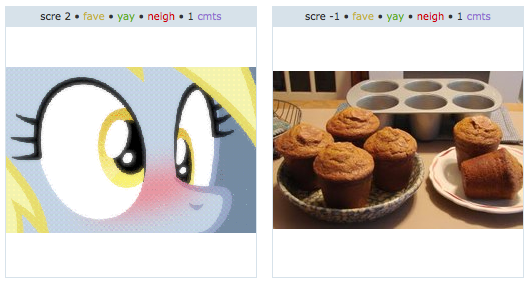 Size: 532x283 | Tagged: safe, derpibooru import, derpy hooves, pegasus, pony, exploitable meme, fake, female, juxtaposition, juxtaposition win, mare, muffin