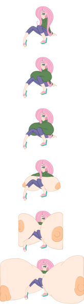 Size: 1200x4396 | Tagged: artist:elslowmo, artist:jessy, big breasts, breast expansion, breasts, breasts on floor, busty fluttershy, clothes, colored, comic, derpibooru import, edit, female, fluttershy, huge breasts, human, humanized, impossibly large breasts, nipples, nudity, questionable, sequence, sweater, sweatershy, wat