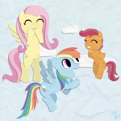 Size: 2000x2000 | Tagged: artist:zoeezoee, derpibooru import, fluttershy, papercraft, rainbow dash, safe, scootaloo, scootaloo can fly