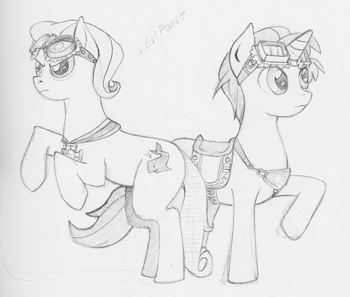 Size: 2175x1844 | Tagged: artist:jabbym, derpibooru import, deryn sharp, goggles, leviathan, monochrome, ponified, prince aleksandar, safe, steampunk