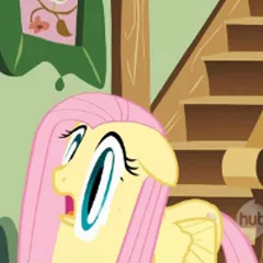 Size: 250x250 | Tagged: safe, derpibooru import, screencap, fluttershy, pegasus, pony, a bird in the hoof, cropped, faic, female, floppy ears, frown, great moments in animation, mare, open mouth, quality, smear frame, solo, stairs, wat, wide eyes