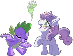 Size: 731x560 | Tagged: safe, artist:xxmentalincxx, derpibooru import, spike, sweetie belle, blushing, female, fire, interspecies, male, shipping, spikebelle, straight