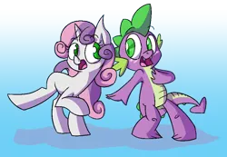 Size: 1000x692 | Tagged: safe, artist:augustraes, derpibooru import, spike, sweetie belle, blushing, duet, female, interspecies, male, shipping, spikebelle, straight