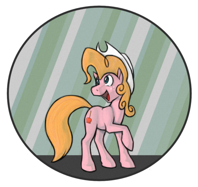 Size: 900x850 | Tagged: safe, artist:enma-darei, derpibooru import, oc, oc:sugar bumpkin, unofficial characters only, earth pony, pony, hat, mlpchan, pink, solo