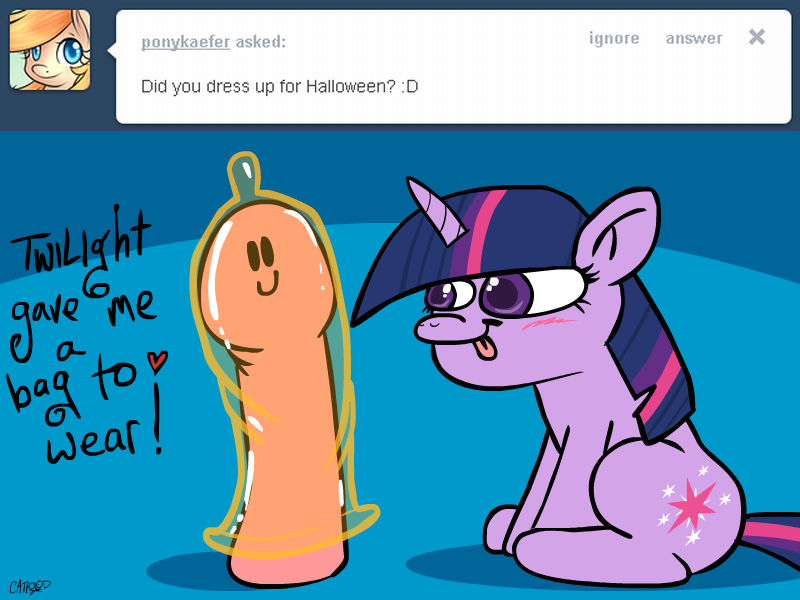 Size: 800x600 | Tagged: questionable, derpibooru import, twilight sparkle, pony, unicorn, ask, ask-pillowpenis, condom, pillow penis, tumblr, unicorn twilight, wearing condom