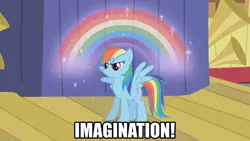 Size: 1280x720 | Tagged: all caps, derpibooru import, idiot box, image macro, imagination, impact font, rainbow, rainbow dash, safe, spongebob squarepants