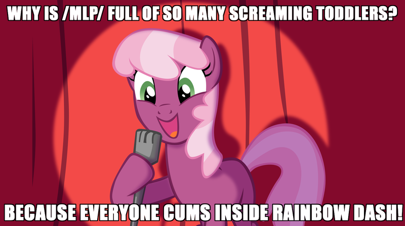 Size: 1412x787 | Tagged: suggestive, derpibooru import, cheerilee, earth pony, pony, /mlp/, 4chan, cheerilee pun, exploitable meme, female, iwtcird, mare, meme, pun, stand-up comedy, vulgar