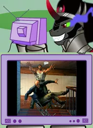 Size: 563x771 | Tagged: charles xavier, derpibooru import, exploitable meme, king sombra, marvel, mister sinister, one weakness, professor x, safe, stairs, tv meme, ytmnd