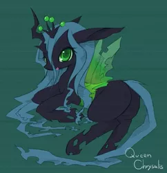 Size: 581x600 | Tagged: artist:kolshica, bugbutt, butt, changeling, changeling queen, cute, cutealis, derpibooru import, female, long ears, looking at you, looking back, open mouth, pixiv, plot, prone, queen chrysalis, safe, smiling, solo