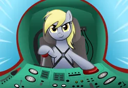 Size: 3900x2700 | Tagged: safe, artist:dawnmistpony, derpibooru import, derpy hooves, pegasus, pony, cockpit, female, grin, looking at you, mare, pilot, plane, solo, soso, underp, vector