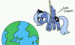 Size: 5796x3510 | Tagged: safe, artist:strangiesleepy, derpibooru import, princess luna, pony, cute, earth, filly, planet, pony bigger than a planet, rope, simple background, solo, woona, younger