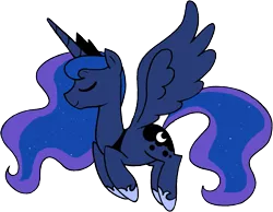 Size: 1477x1148 | Tagged: artist:strangiesleepy, derpibooru import, eyes closed, flying, happy, princess luna, safe, simple background, solo