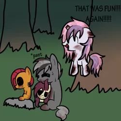 Size: 680x680 | Tagged: artist needed, semi-grimdark, derpibooru import, apple bloom, babs seed, sweetie belle, earth pony, pony, undead, unicorn, zombie, story of the blanks, blood, decapitated, disembodied head, female, filly, severed head