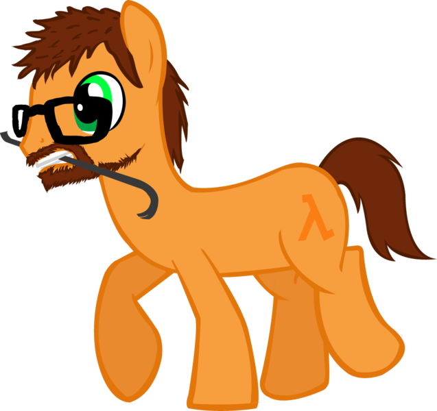 Size: 1079x1016 | Tagged: artist:ah-darnit, crowbar, derpibooru import, glasses, gordon freeman, half-life, ponified, safe, simple background, solo, transparent background, vector