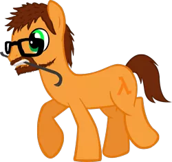 Size: 1079x1016 | Tagged: artist:ah-darnit, crowbar, derpibooru import, glasses, gordon freeman, half-life, ponified, safe, simple background, solo, transparent background, vector