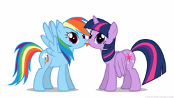Size: 1280x720 | Tagged: safe, artist:mixermike622, derpibooru import, edit, rainbow dash, twilight sparkle, twilight sparkle (alicorn), alicorn, pony, alicorn edit, animated, eye shimmer, female, flapping, lesbian, mare, poni licking poni, shipping, tongue out, twidash